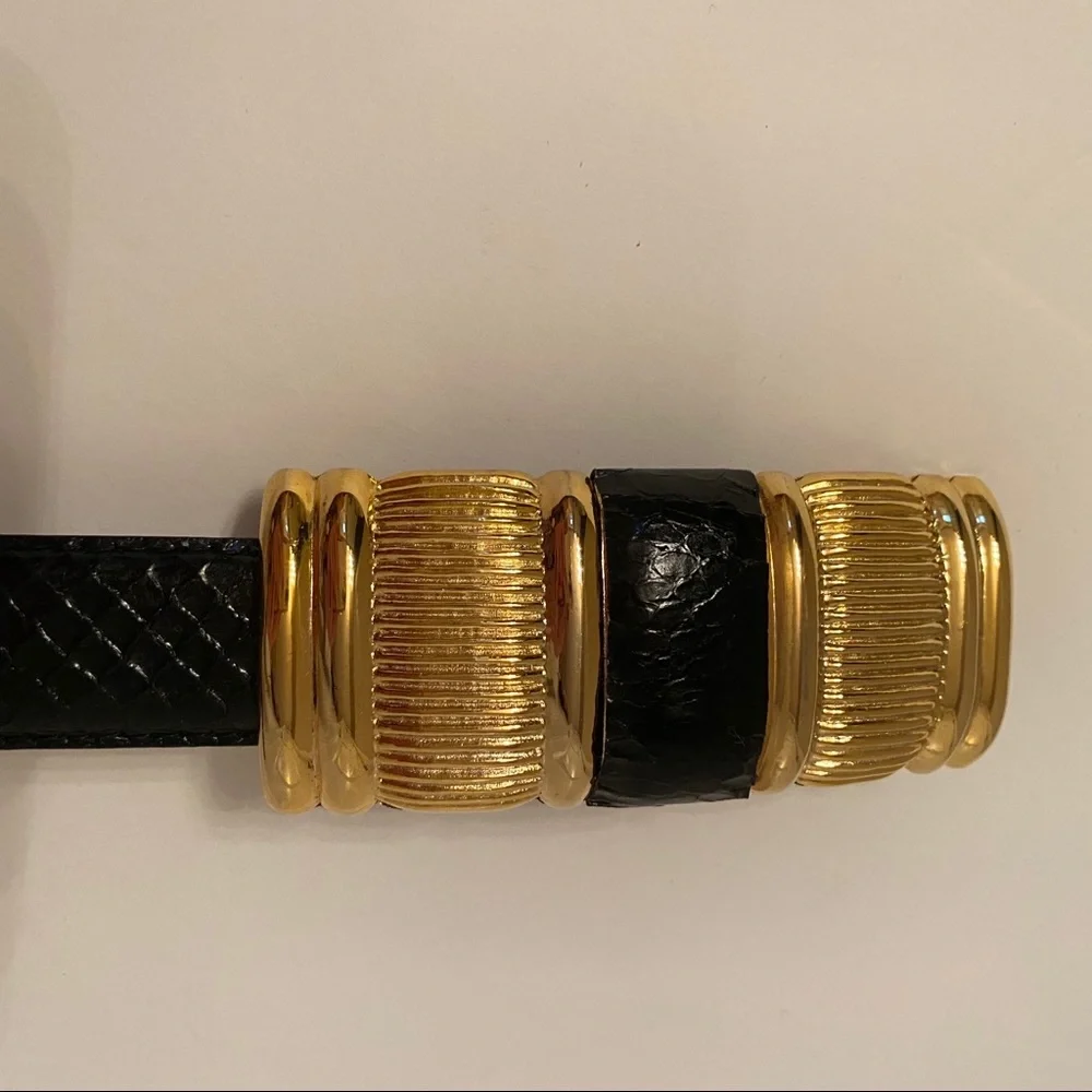 JANA BELT BLACK SNAKESKIN GOLD BUCKLE ACCESSORY Size L